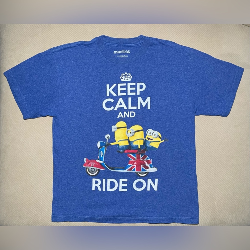 Minions Graphic T-Shirt “Keep Calm and Ride On” Kids Size Medium